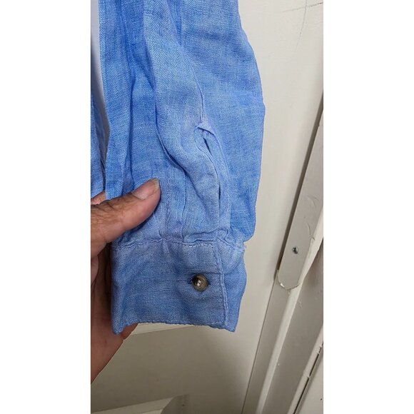 Light Blue Button-Up Long Sleeve Hi -Lo Women's Linen Shirt Size S - Picture 5 of 6